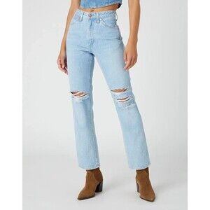 Wrangler Women Wild West 603 Denim Jeans High Rise Straight Distress Blue New